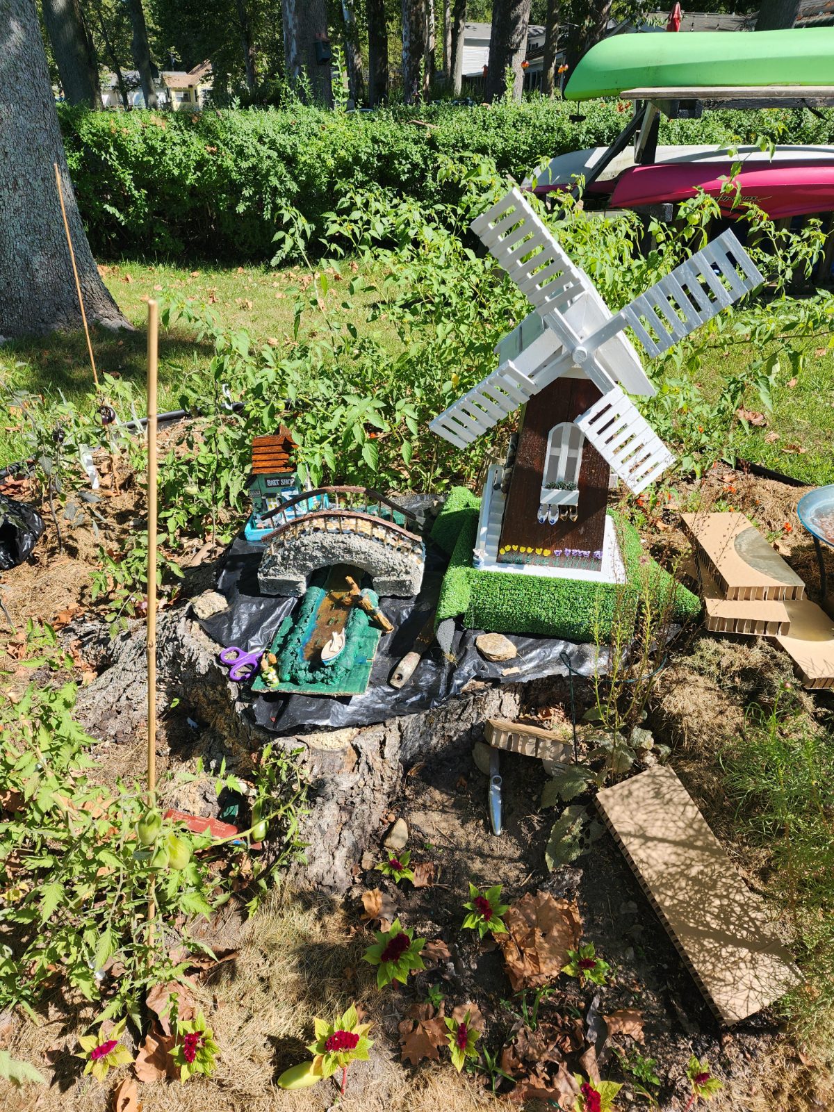 Leveling and Setting Up Mom's Stump Miniature Village